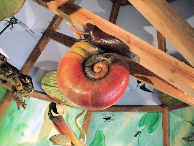 Giant replica stone giraffe figure on display in Hamburg