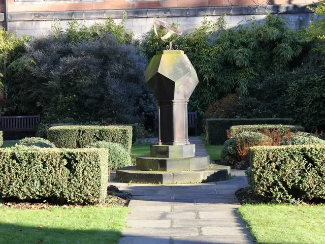 In this picture we can see some plants, trees and one pole. it looks like a park.