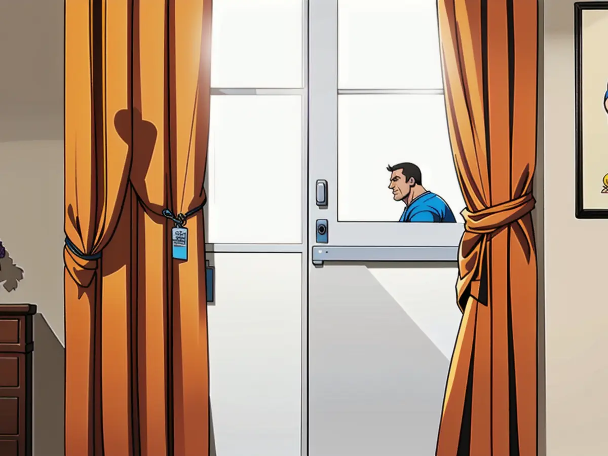 Orange drapes, loosely held, framing an open window